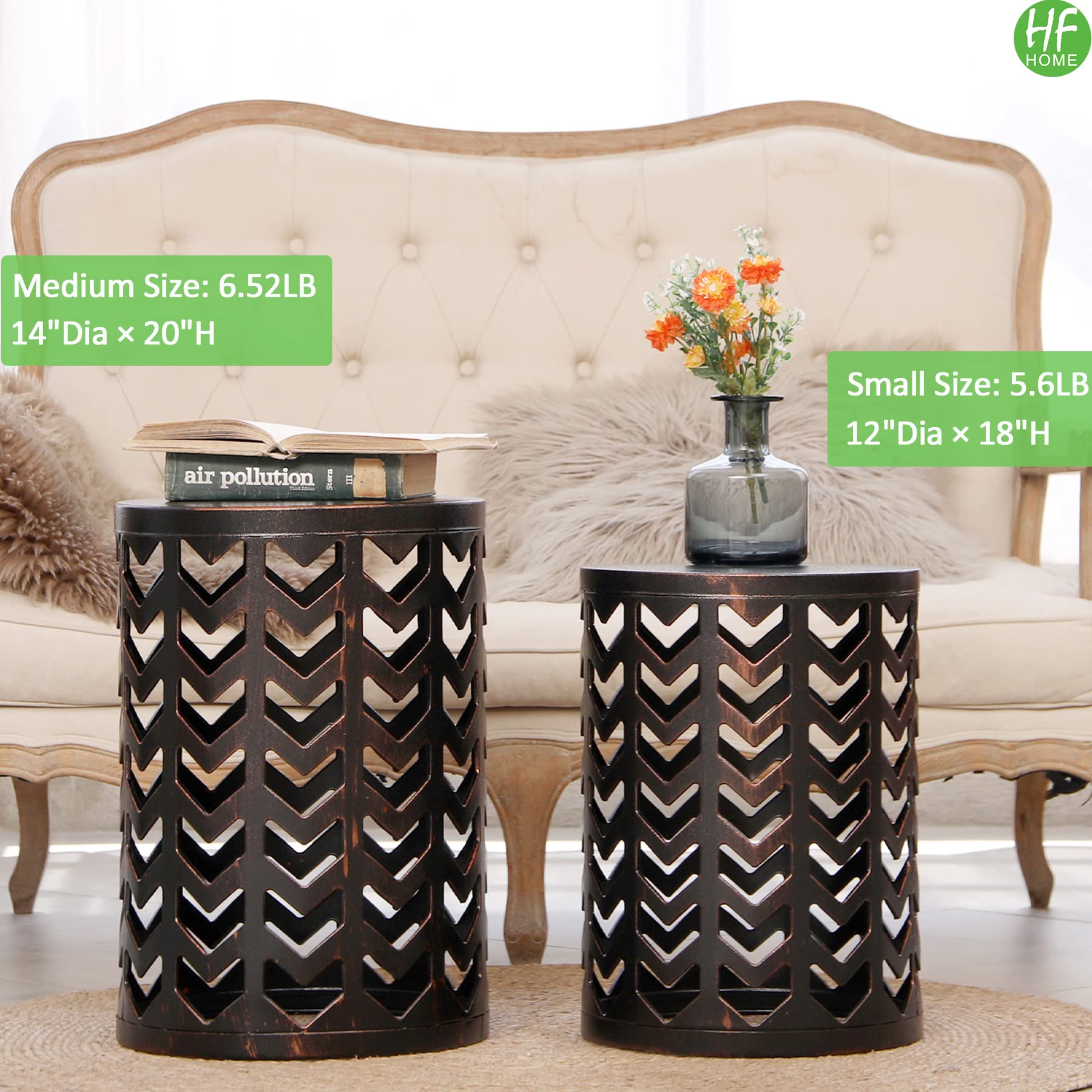 HFHOME Multifunctional Nesting Round Metal Coffee End Tables, Set of 3 Modern Nightstands Decor Side Tables Plant Stand for Home Office Indoor Garden Outdoor-Bronze