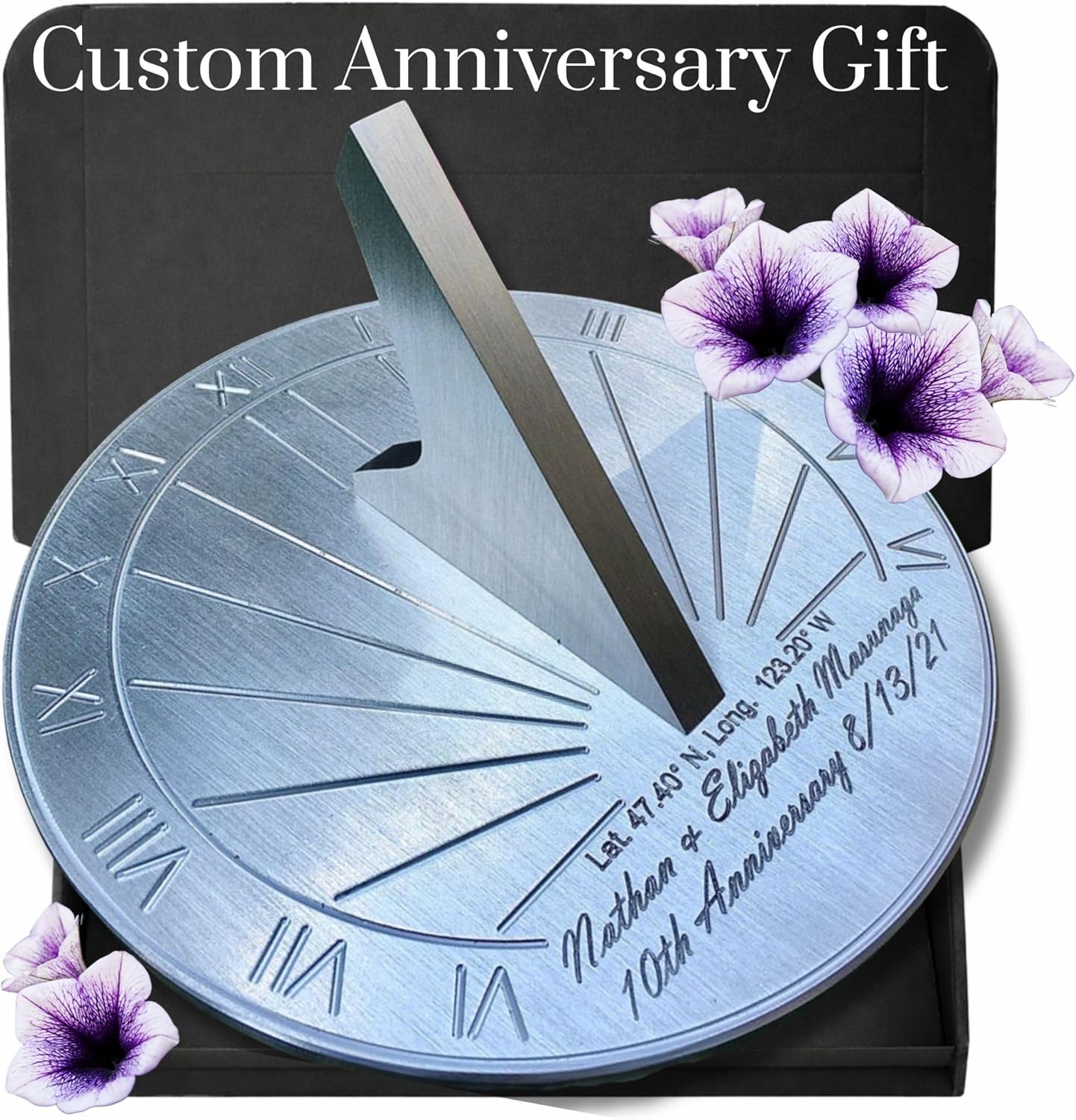 Custom Engraved Unique Sundial - Circular, Precision Calibrated for Your Location, for: Anniversary, Newlywed Couple, Retirement, Special B-Day, Garden (16 inch)