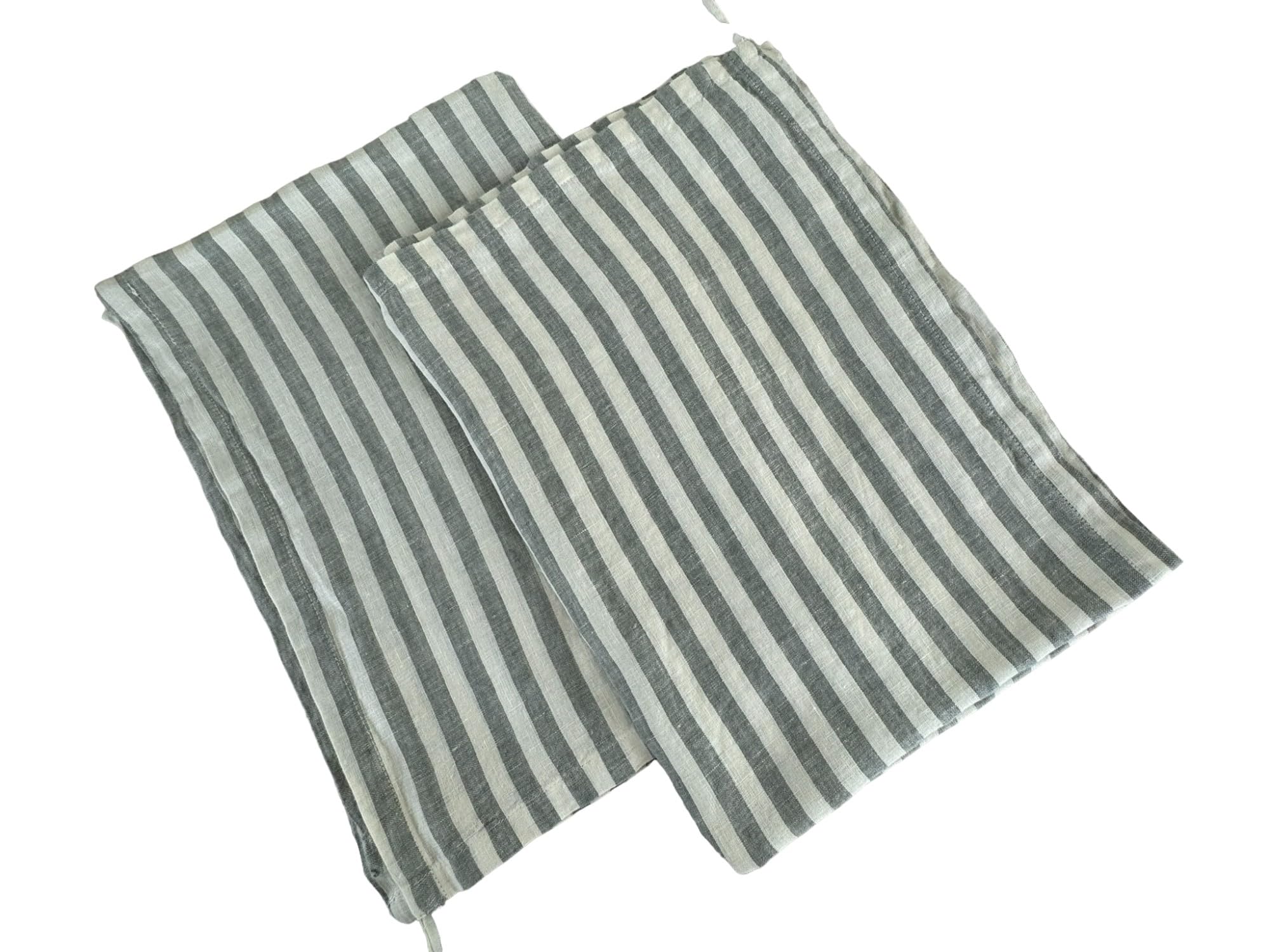 Paños de cocina de lino lavado premium con rayas salvia, pack de 2 unidades