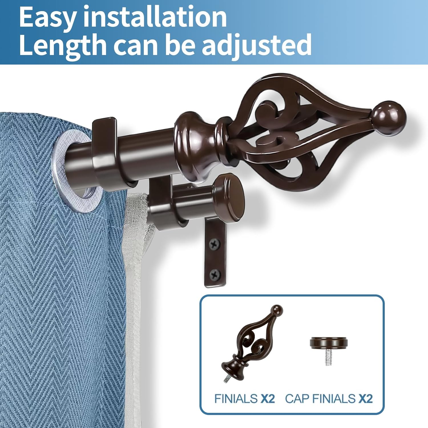 Urbanest Portia Flat Button 1" 3/4" Double Drapery Curtain Window Rod Set - 84" to 120", Bronze