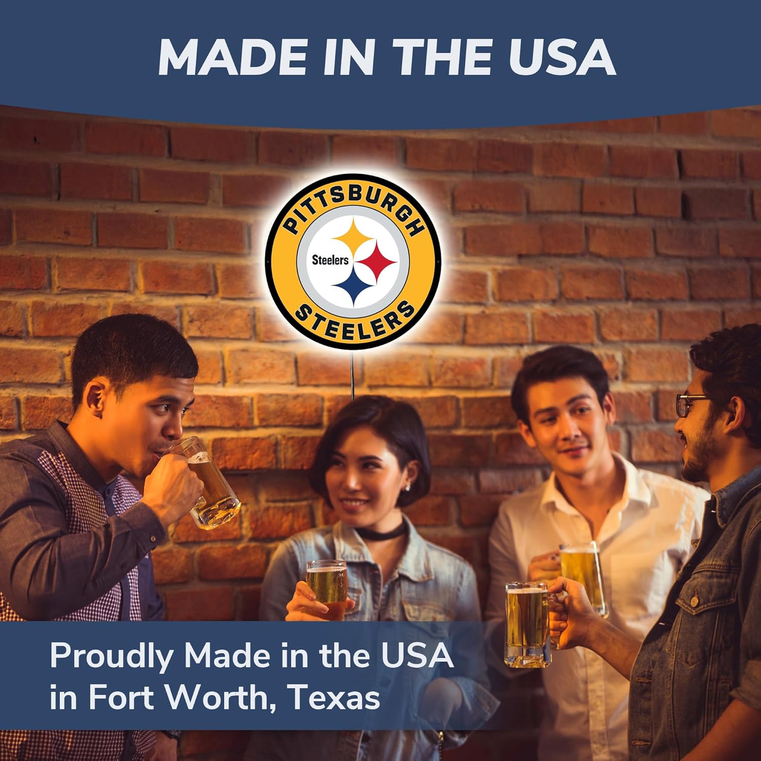 Team Sports America Evergreen NFL Pittsburgh Steelers | Ultra-Thin LED Light Wall Sign Decor | 23 Inch Round | Made in the USA Pittsburgh Steelers Round-23"