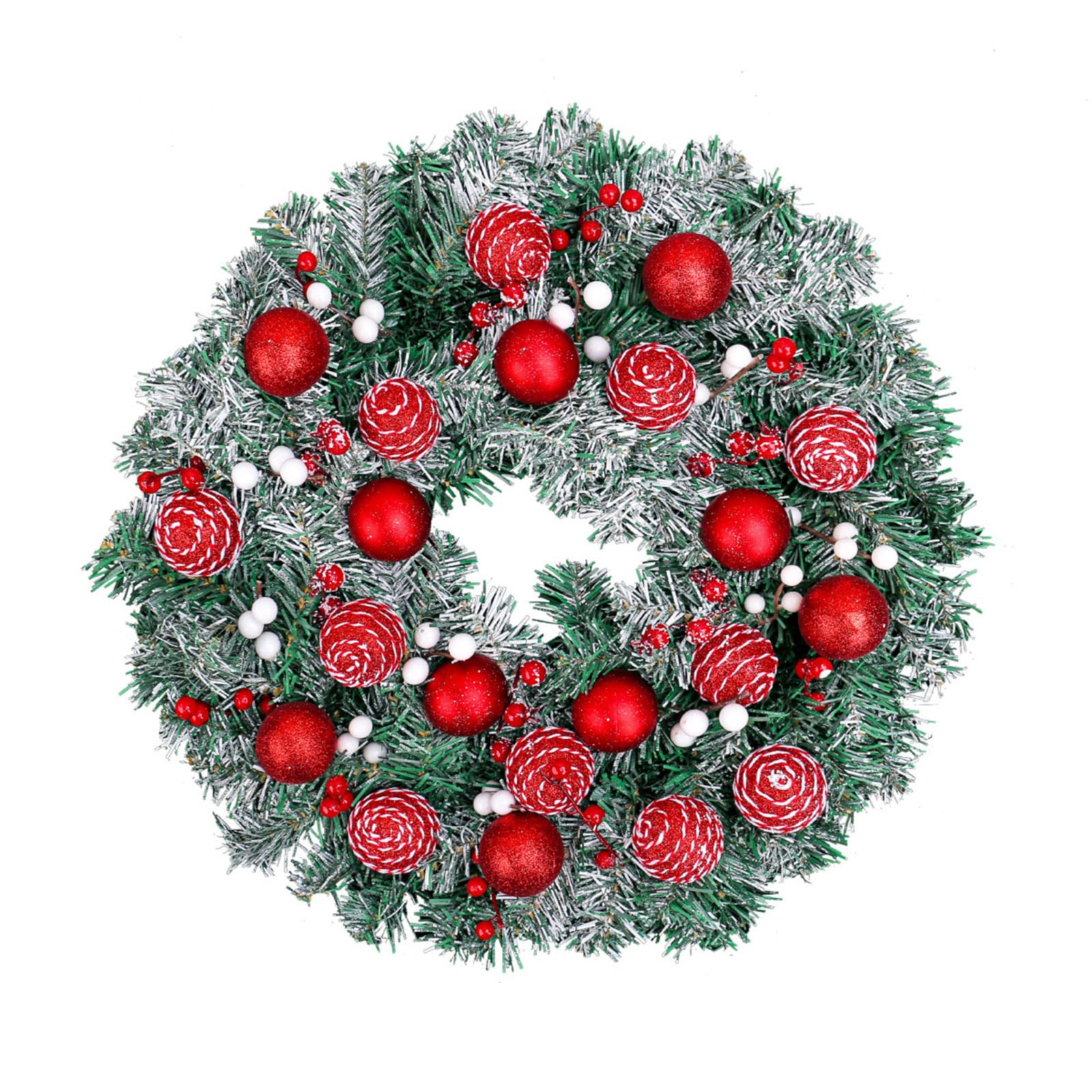 APGLSXY Artificial Pine Needle Christmas Wreath with Realistic Berries and Ball Embellished Holiday Wreath Door Hanging Decoration for Front Door Wall Commercial Bulk