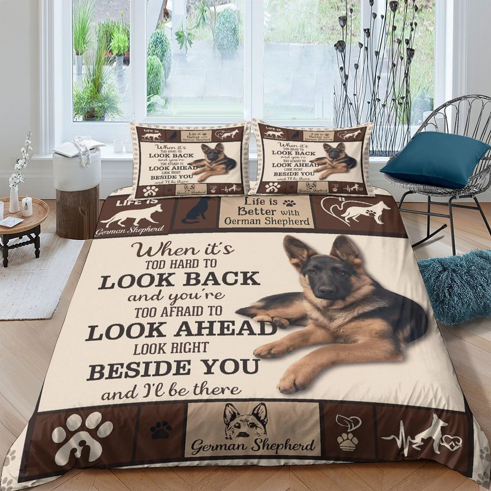 Ctjqhvkz Style-7 3D Printed German Shepherd Fitted Sheet Microfiber Non-Slip Dog Paw Bed Cover For Bedroom Guest Room Dorm Decor Single（135X200cm）