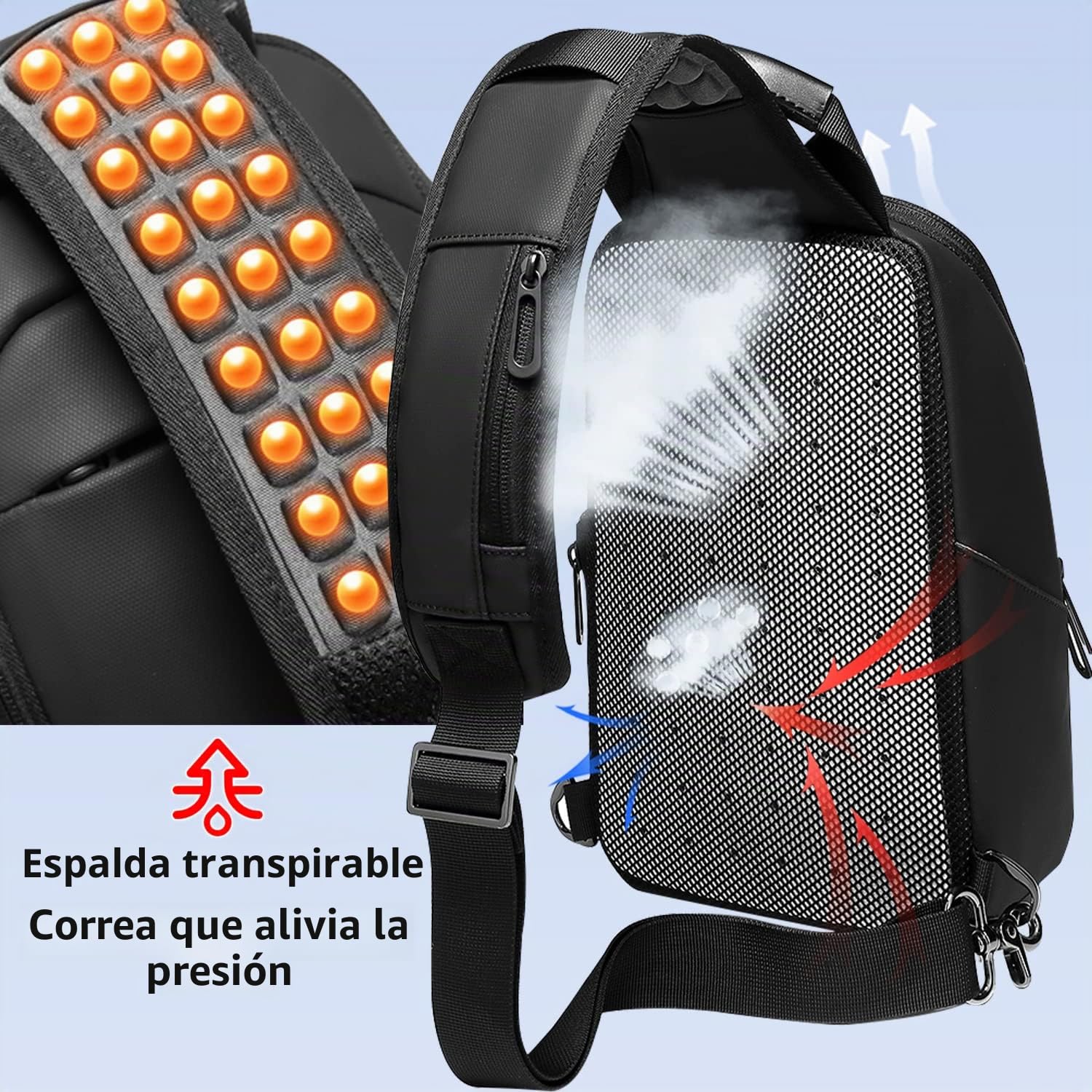 Bolso Bandolera Hombre Bolso Pecho Impermeable Bolso Cruzado Mochila Bandolera para Vida Diaria Ciclismo Caminar Viajar y Trabajar-Negro