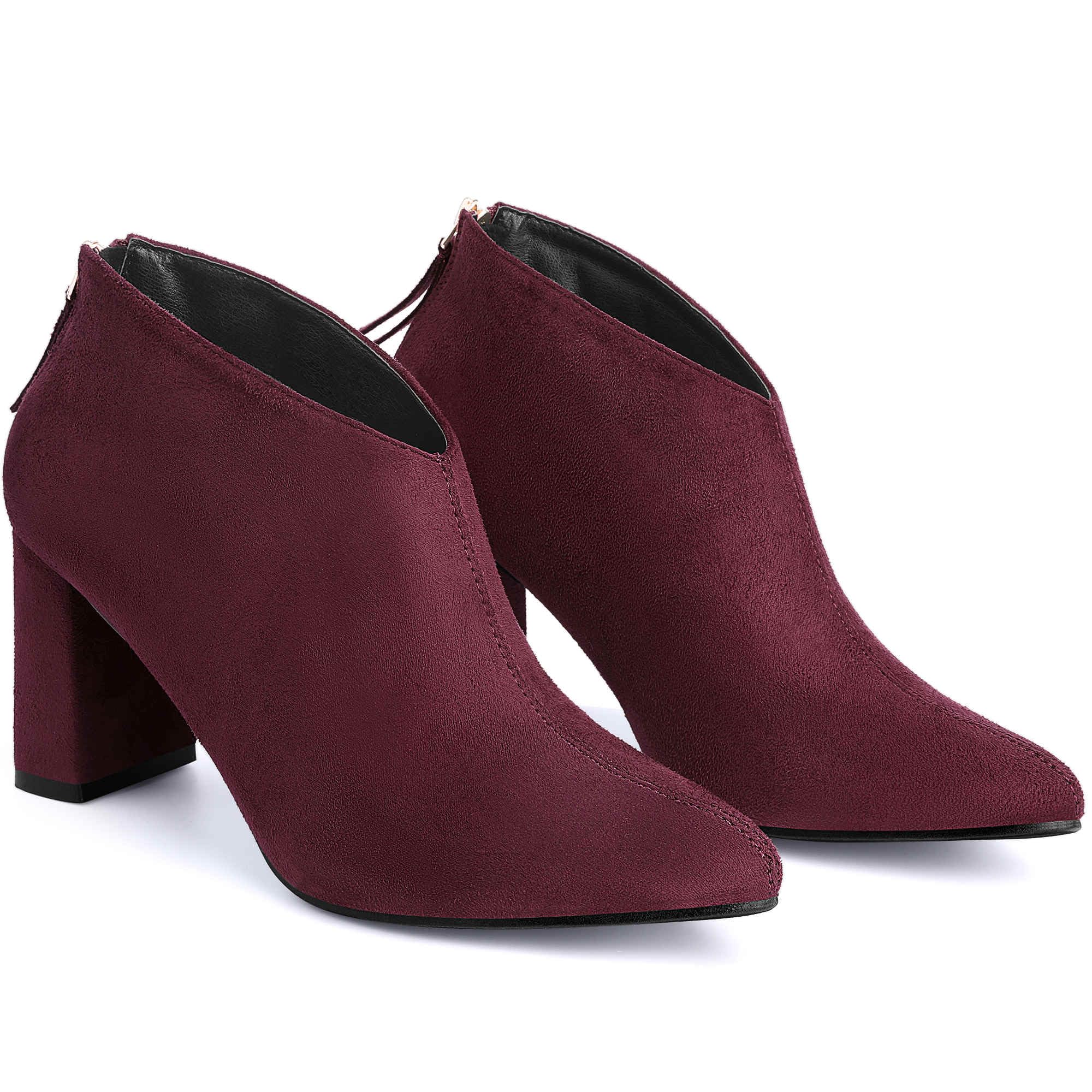 Perphy Pointed Toe Cutout Block Heel Ankle Booties for Women