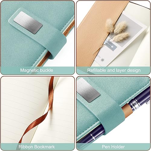 Miniatura 5 de Diario A5 de cuero forrado con bolígrafo, cuaderno de tapa dura recargable de 240 páginas con bolsillo y hebilla magnética, diario diario de 2.82