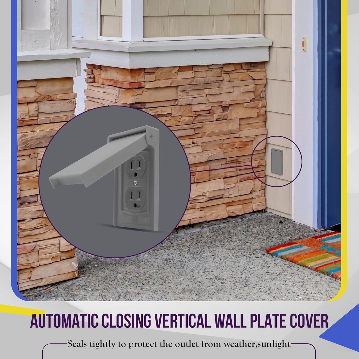ENERLITES Vertical Duplex Weatherproof Wall Plate, Outdoor Electrical Outlet Cover, Standard Size 1-Gang 4.84” x 2.83”, Thermoplastic, 8821-WPV-GY, Gray