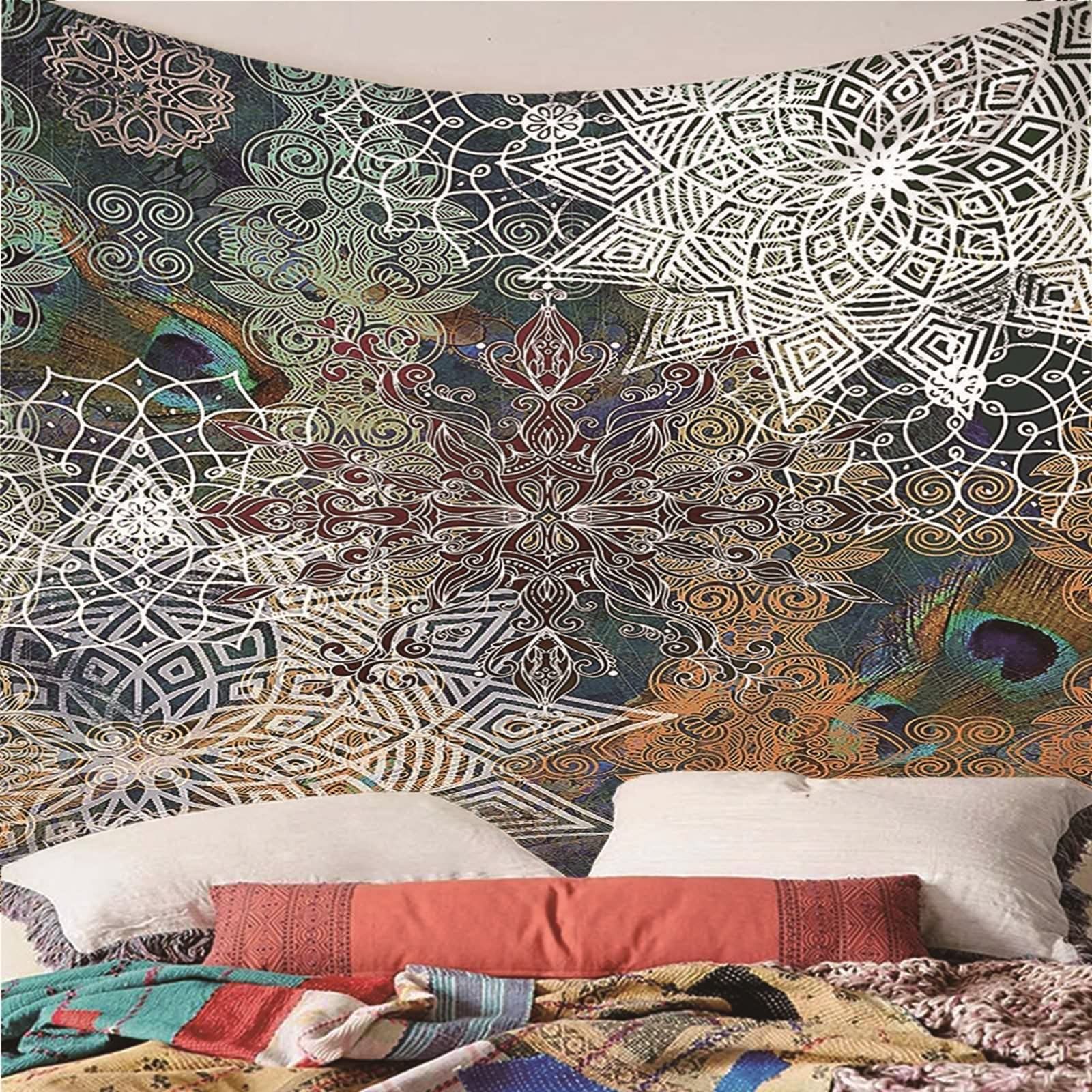 Wandteppich Schlafzimmer Groß, Wandteppich Aesthetic Bunt Indisches Thema Mandala-Muster Wandtuch 350x256cm (138" x 101") Wall Decoration Geschenk