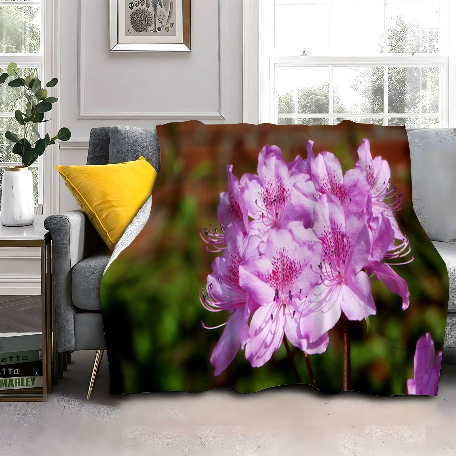 LLSZAHD Azalea Double Size Throws Blanket Pink Flowers Comfort Soft Sofa Bed Flannel Blanket 128x152cm, Modern Fashion Design Style Children Adults Bedroom Decor - Travel Blankets 50"x60"