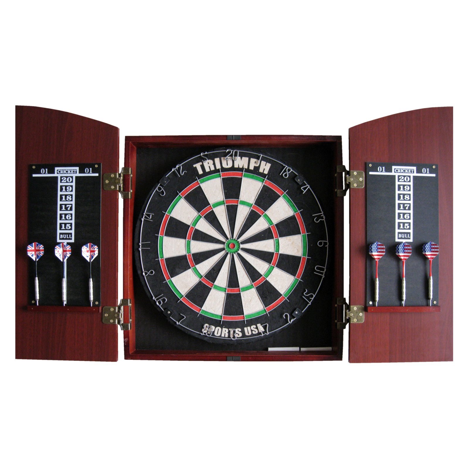 Triumph Sports Round Top Bristle Dartboard Wood Cabinet Set