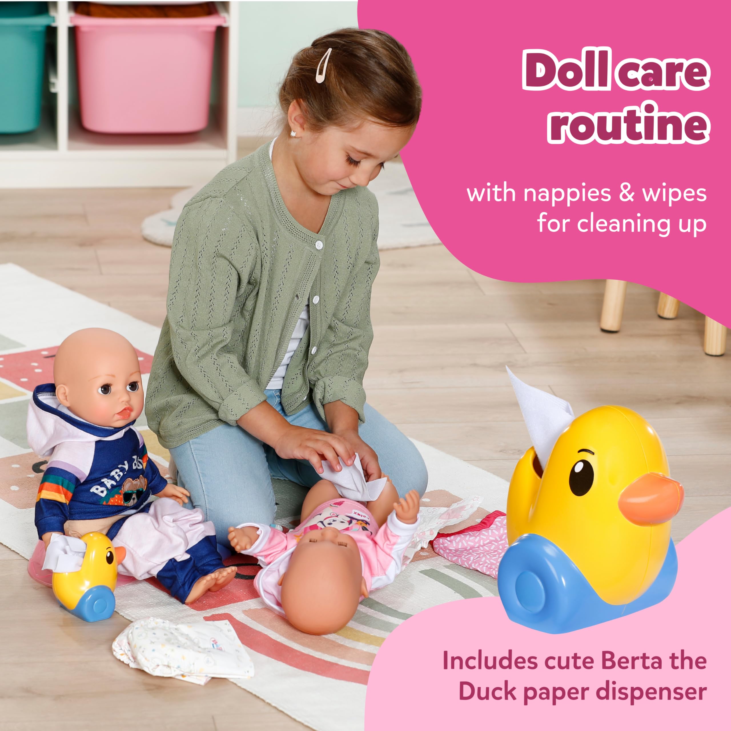 BABY born Potty Set - Includes Diapers, Cream Jar & Duck Berta as Tissue Dispenser Doll Accessory - For Dolls Sized 36 cm & 43 cm, Pink - Image 3