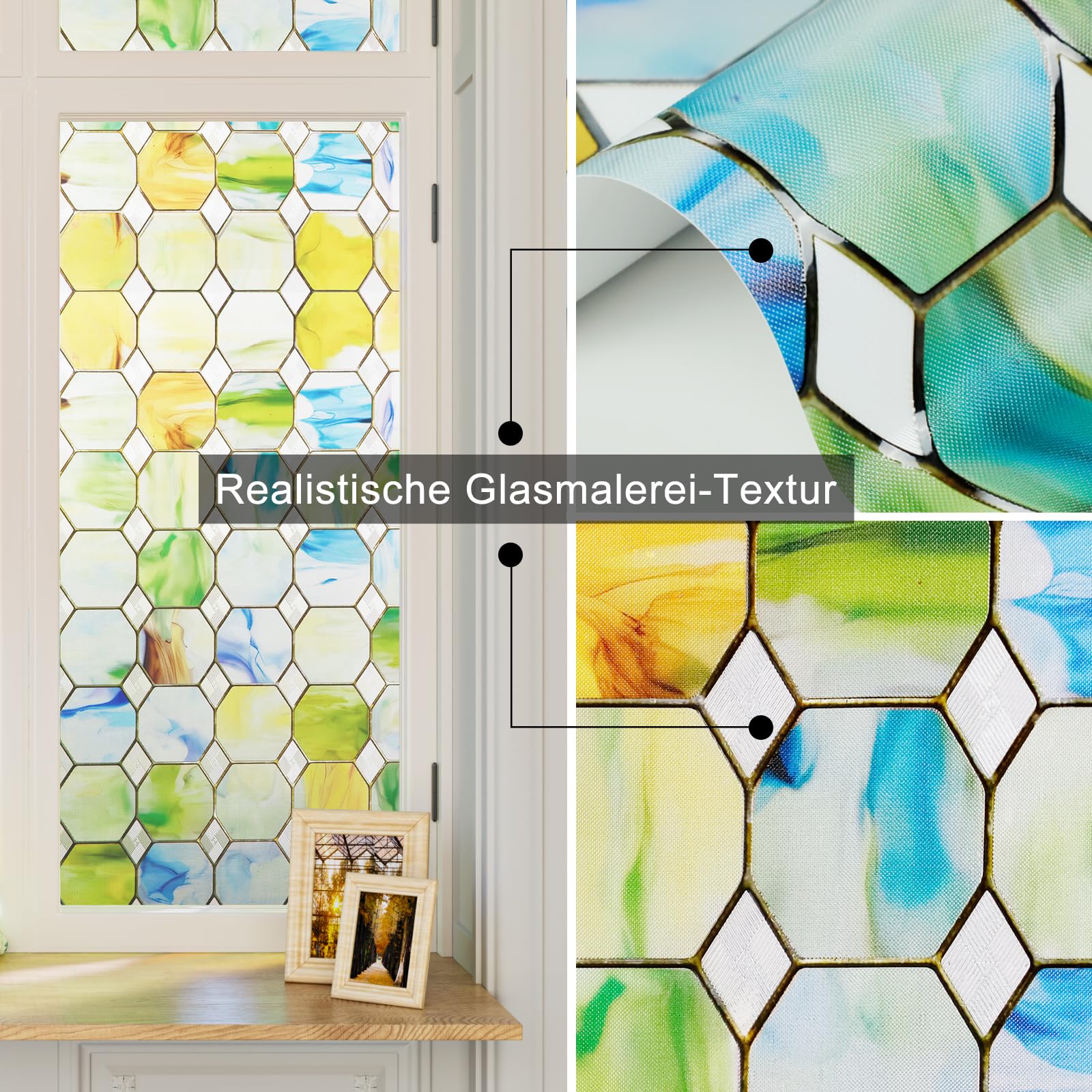 Homease Pellicola Per Finestre 3D Effetto Vetro Colorato – 60x180 Cm, Adesiva Statica, Opaca, Anti-UV, Per Privacy E Decorazione