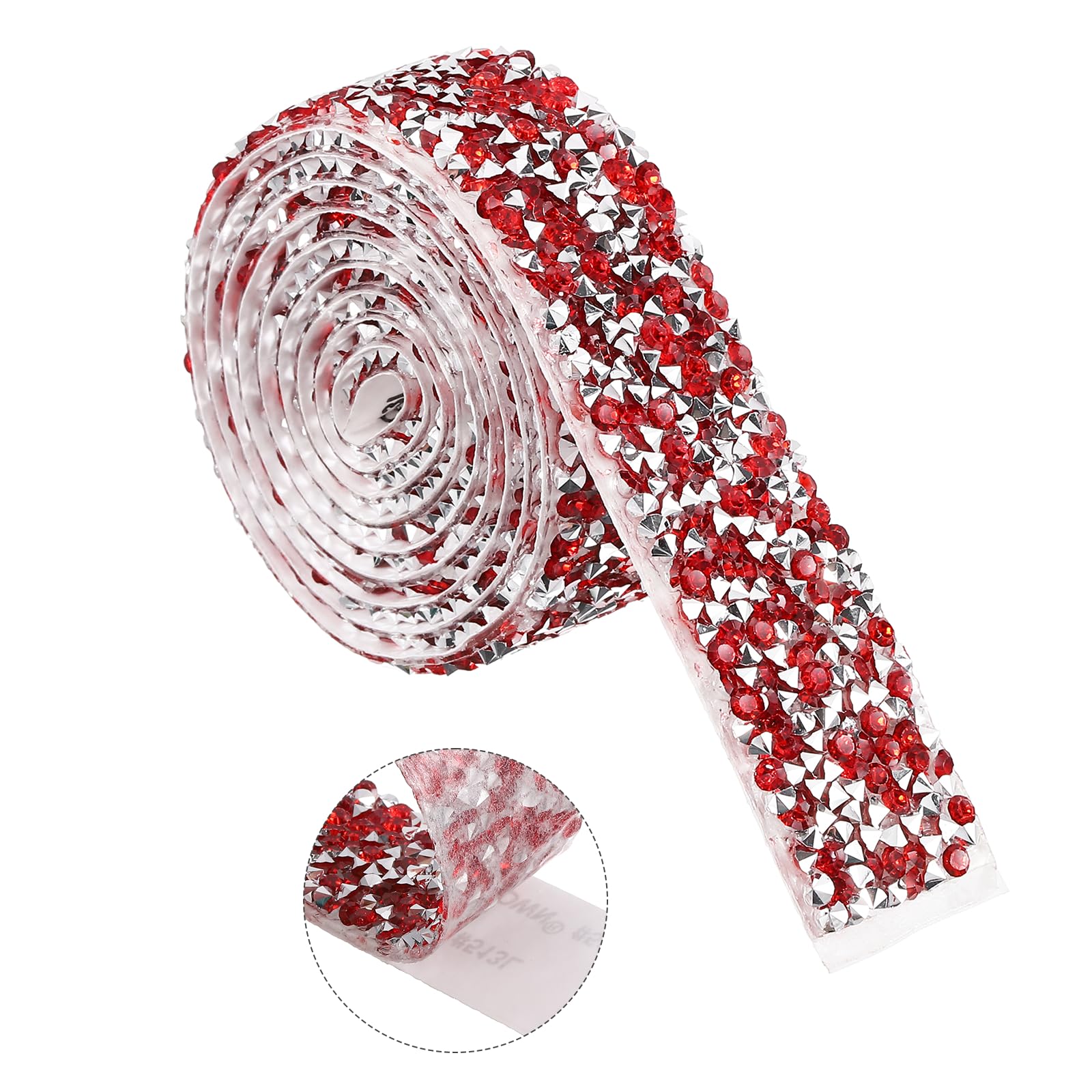 sourcing map 2 cm x 1 Yard Rhinestone Ribbon, Self-Adhesive Crystal Rhinestone Strips Diamond Bling Tape Curtain Edge Decorative Trim for DIY Crafts Clothes Wedding Party, Silver Bright Red