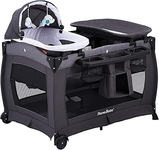 Centro para bebé, corralito plegable para bebé y niño pequeño, moisés, colchón, mesa de cambio para recién nacidos (negro)