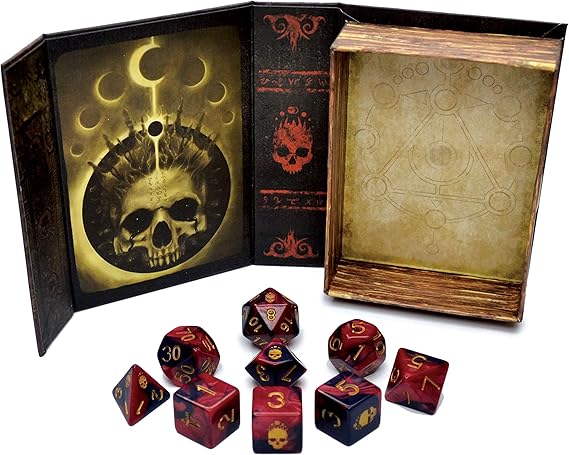 Amazon エルダーダイス Elder Dice クトゥルフ神話 多面体サイコロ9個セット グリモアボックス 禁忌の書 ネクロノミコン ダイス サイコロ おもちゃ