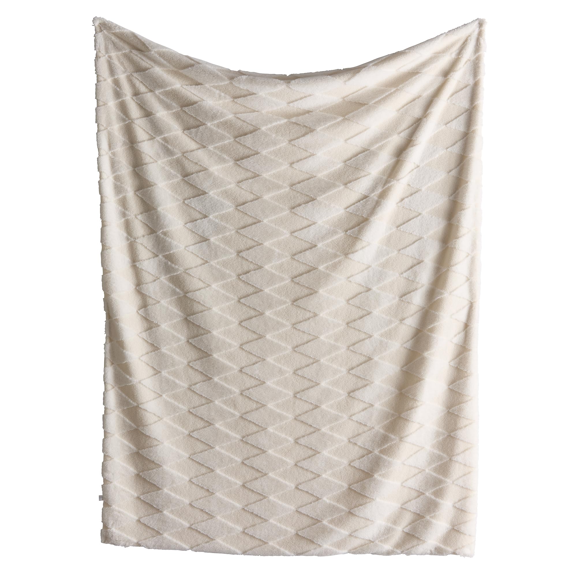 Appletree Cosy Diamond Super Soft Jacquard Boucle Throw - Natural - 150cm x 200cm