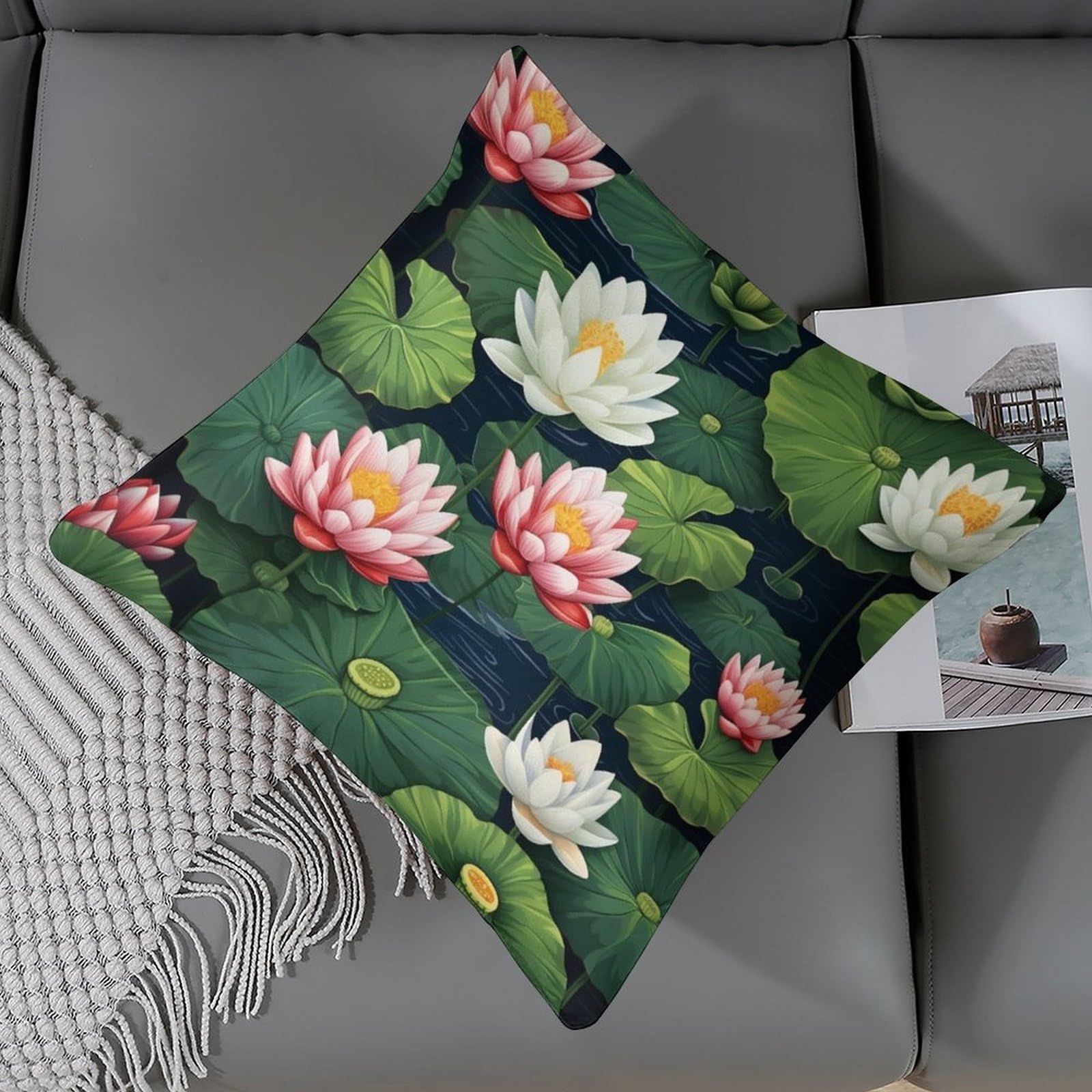 Amazon.com: Lotus Flower Water Plant Satin Square Throw Pillow