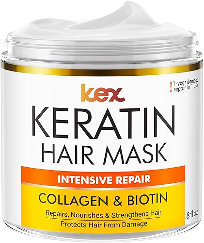 Miniatura 1 de Mascarilla capilar de queratina fabricada en Estados Unidos con colágeno natural y biotina tratamiento de reparación del cabello para cabello seco y