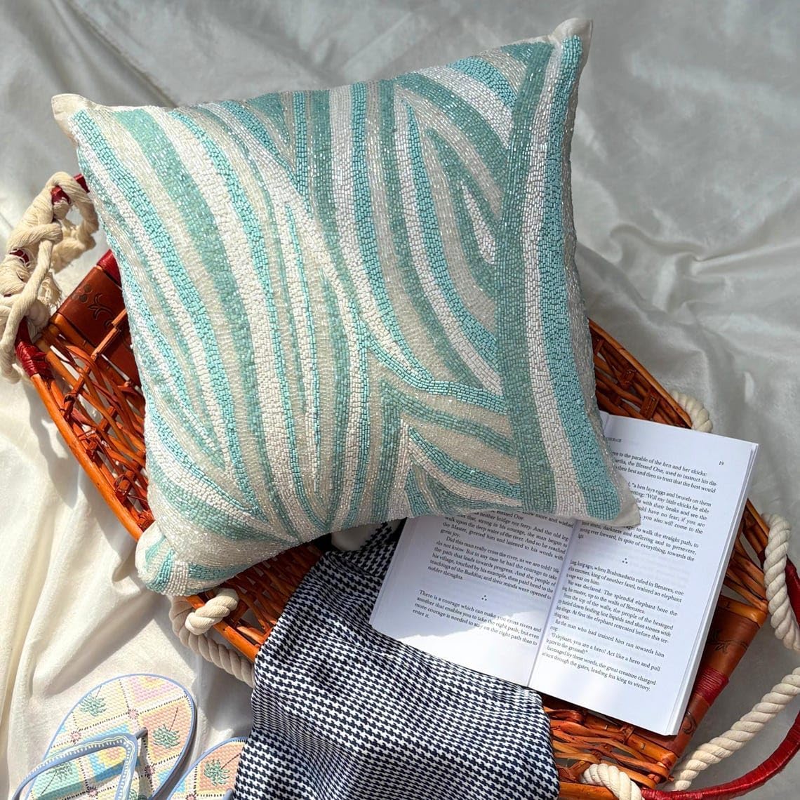 The HomeCentric Decorative Pillow Covers, Aqua Blue Euro Pillowcases 26x26 inch (65x65 cm) Silk Euro Pillow Cases, Abstract, Waves, Modern European Shams Easter - Arctic Layer