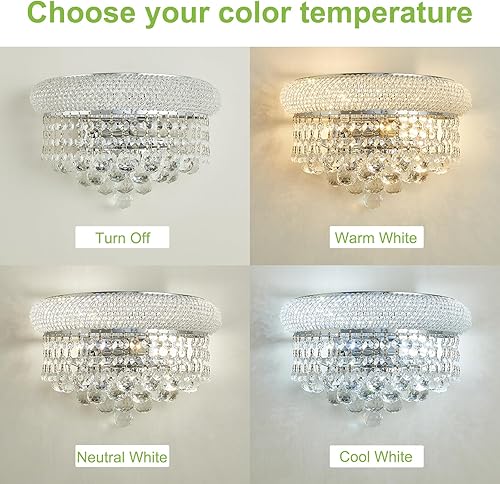 Miniatura 3 de chandiry Apliques de pared de cristal de 2 luces para sala de estar, baño, tocador, sala de estar, pasillo, dormitorio, escalera (cromado)