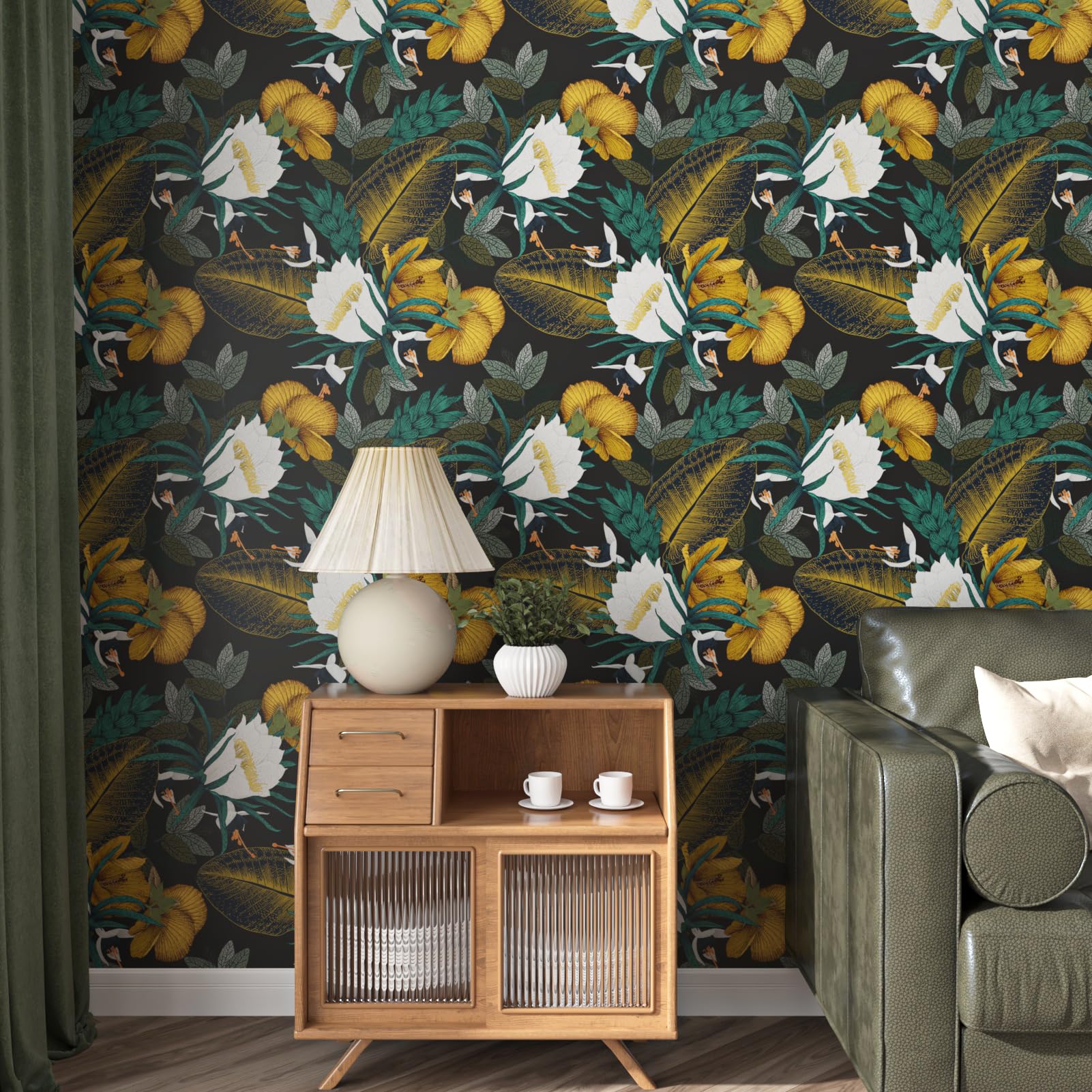 Jungle behang met bladmotief blauw goud - exotisch Vliesbehang modern & expressief