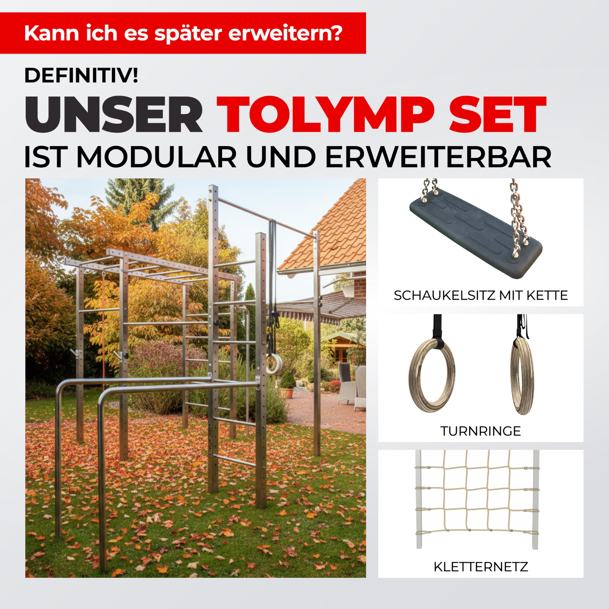 Doppel Reckstange Zugschwitze aus V2A Edelstahl/wetterfeste Klimmzugstange freistehend für Outdoor-Fitness/hochwertiges Turnreck für Garten/Doppelreck je bis 150 kg belastbar