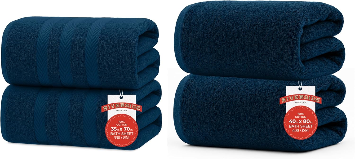 Luxury Oversized Bath Sheet Set – 4-Pack Includes 2 Bath Sheets (35x70) & 2 Extra-Large Bath Sheets (40x80) – Ultra Soft, Absorbent & Durable Cotton Towels