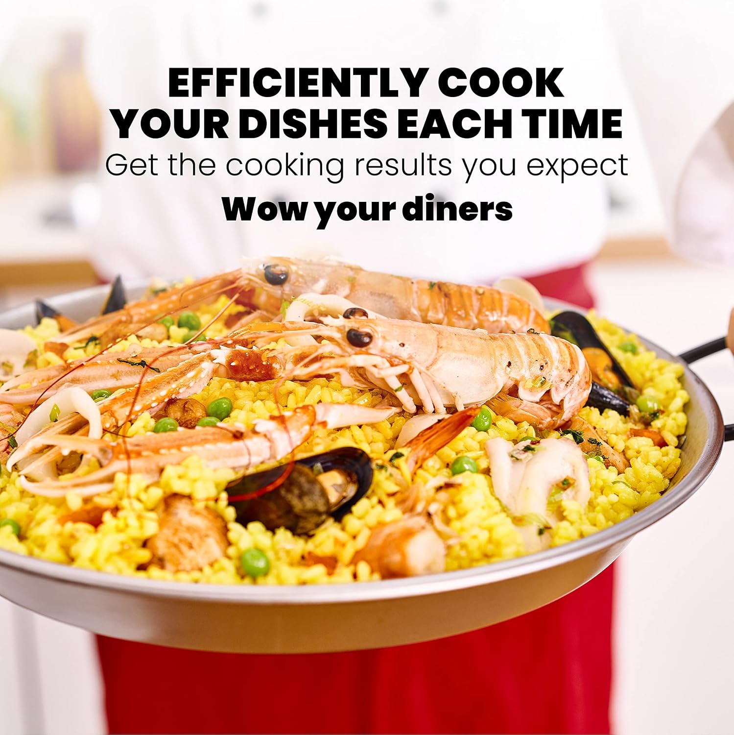 Machika Carbon Steel Pan | Professional Induction Cookware | Premium Polished Skillet for Cooking Mediterranean Food, Steaks & More | Ideal for Restaurants, Catering, Events | 5 Servings |17 inches |