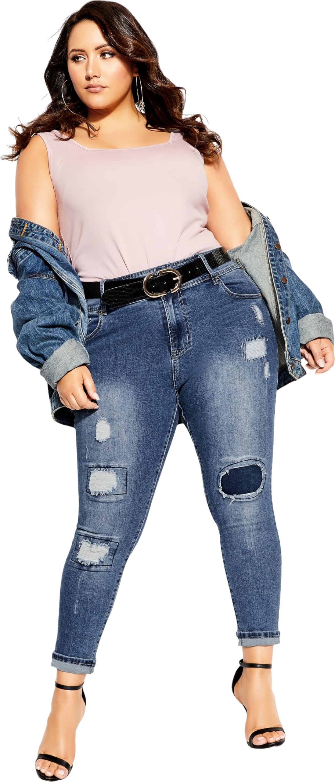 City Chic Women's Apparel Women's City Chic Plus Size Jean Patched Apple S, Indigo, 14 Plus