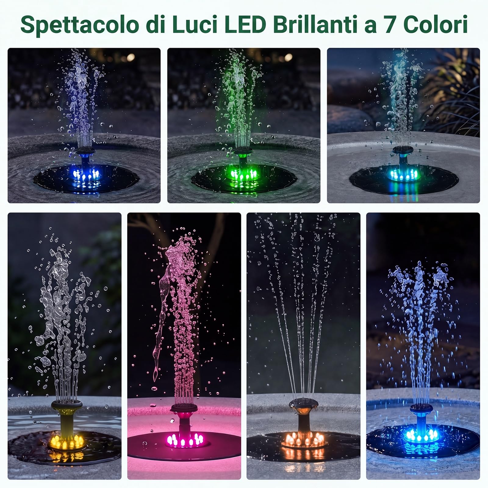 COSTWAY Fontana Solare da Giardino, Set di Fontana Solare da Esterno con Vasca Grande, 12 Luci a LED e 4 Ugelli Sostituibili, Fontanella Decorativa in Resina per Terrazze e Cortile, 50 x 50 x 25 cm