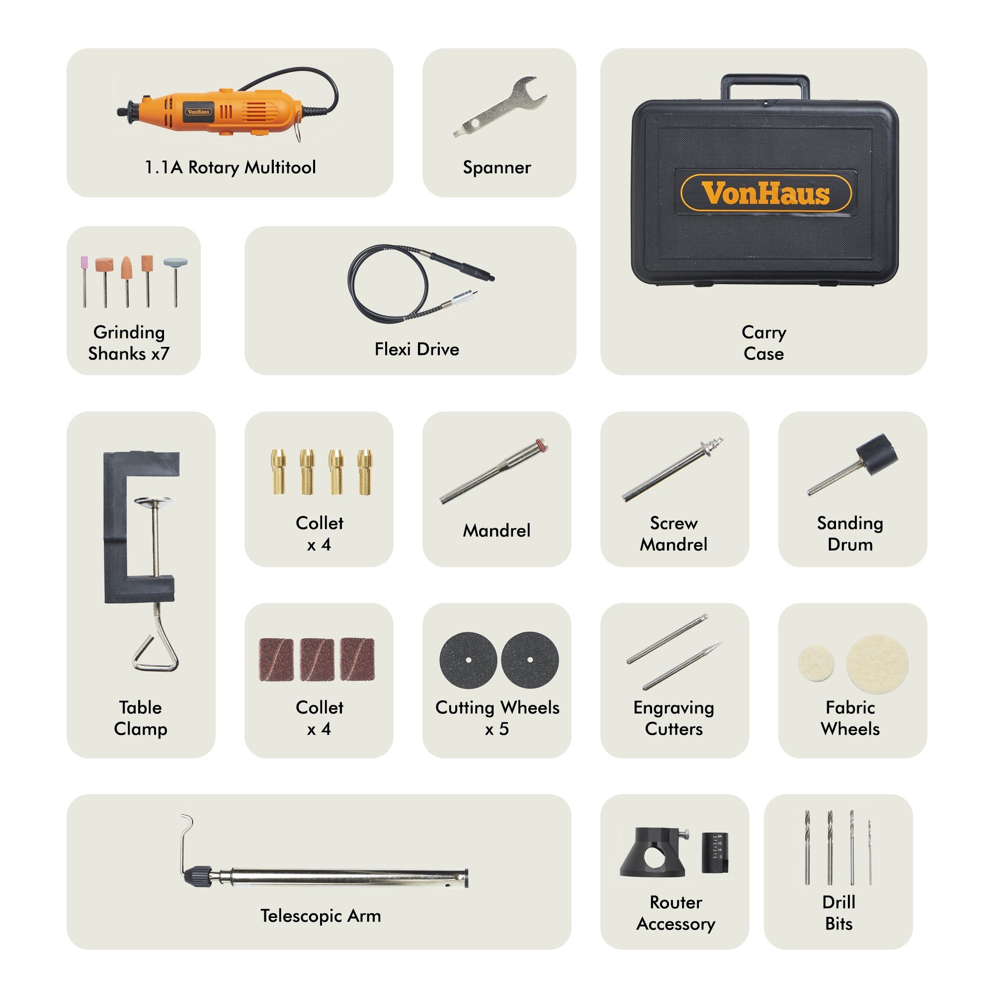 VonHaus Variable Speed Rotary Tool Set 