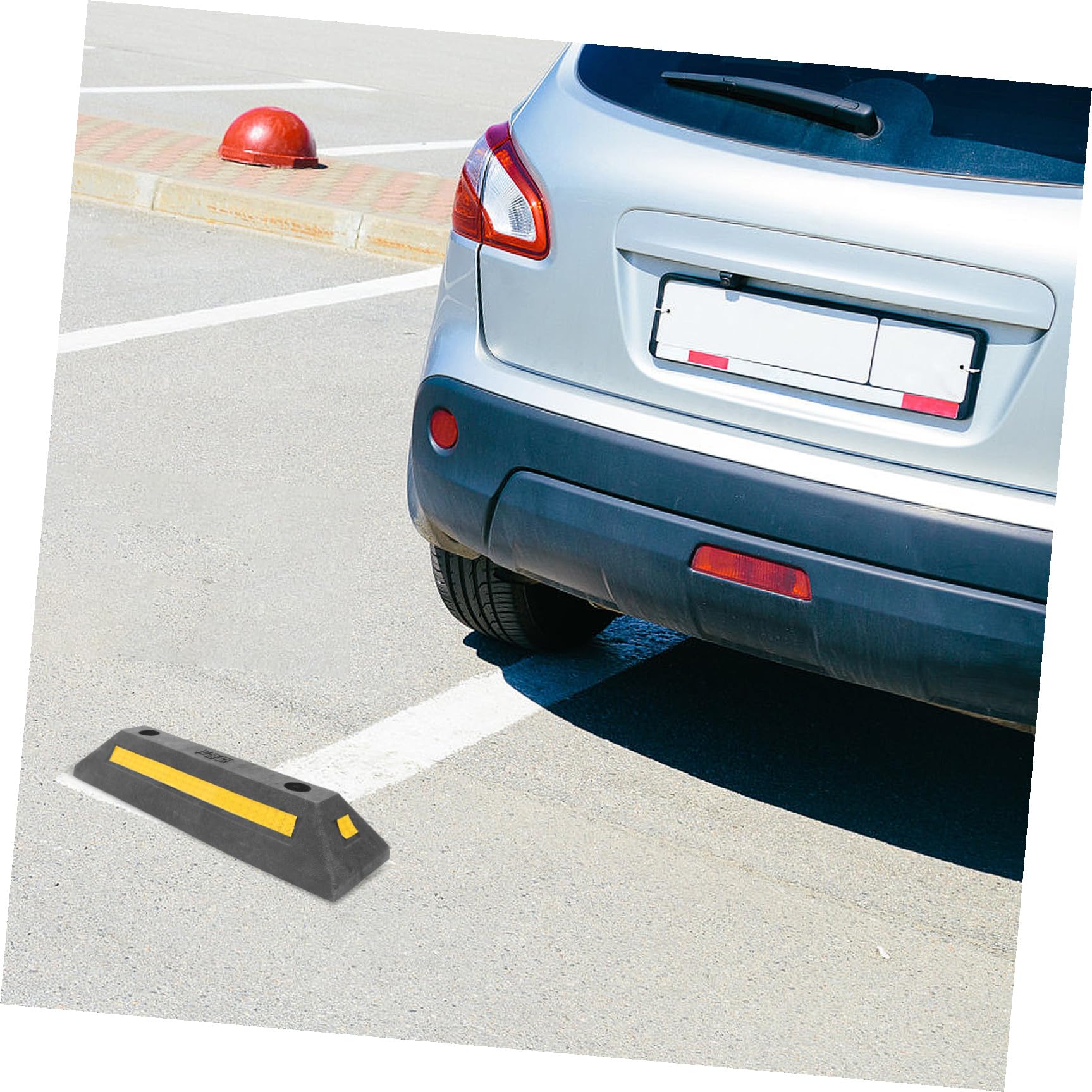 Tope de Rueda de Caucho Reforzado 480x130x80 Mm, Bloqueador de Aparcamiento para Garaje, Ayuda para Estacionar Vehículos, Indicador de Parada Alta Resistencia y Cinta Reflectante