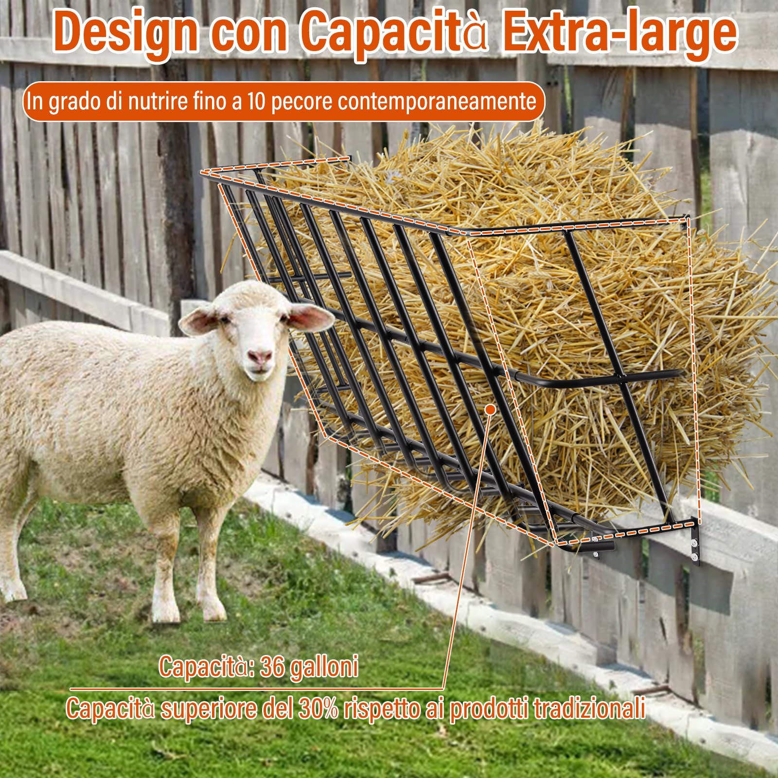 Mangiatoia Per Fieno di Capra Sovradimensionata, Mangiatoia Per Bovini Pensile Per Pecore e Cavalli, Facile da Installare In Azienda