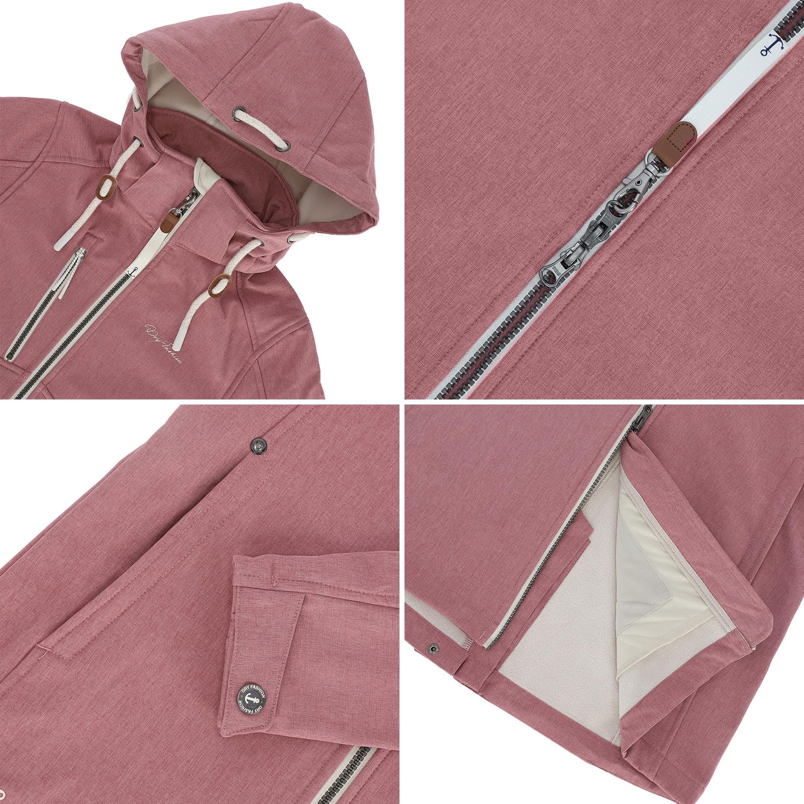 Dry Fashion Damen Softshellmantel Büsum - Softshelljacke Lindgrün, Größe 36 | Atmungsaktiv, Wind- & wasserabweisend, Taillierter Schnitt, 2-Wege-Reißverschluss, Abnehmbare Kapuze, Taillenregulierung
