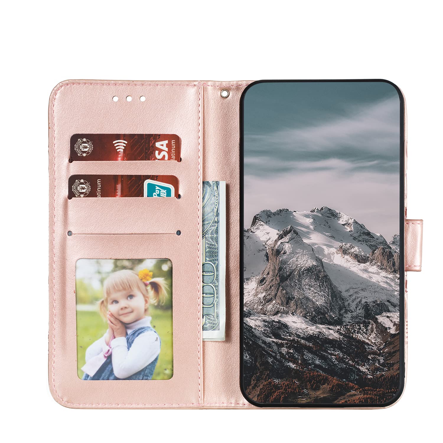 Funda Con Tapa Magnética Para Xiaomi Poco X4 Pro 5G - Cuero PU/TPU, Con Ranuras Para Tarjetas | Color Rojo, Diseño Con Relieve De Rosa