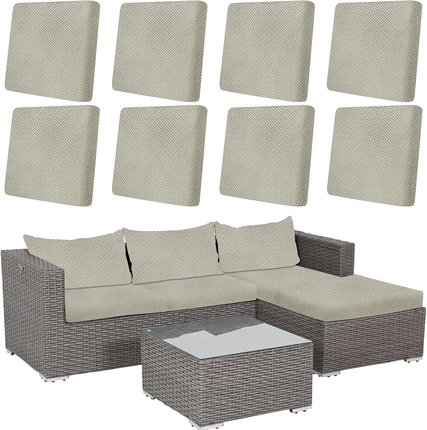 Malloom 8 Pcs Stretch Patio Cushion Cover Outdoor Cushions Cover Slipcovers Couch Covers Replacement Sofa Cushions Covers Thick Jacquard Textured Twill Fabric Patio Furniture (Khaki) — image 1