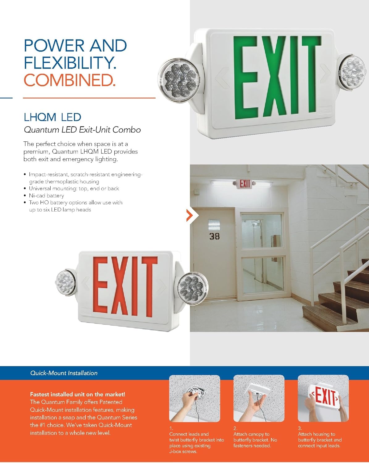 Lithonia Lighting LHQM LED B G HO R0 M6 LED 2-Light Exit Sign/Emergency with Green Stencil, Black