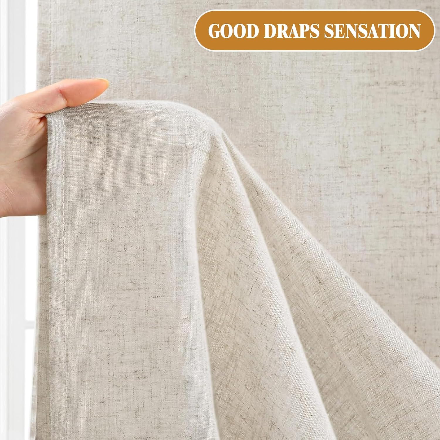 Extra Long 96 Inch Linen Shower Curtain Cream, Fabric Boho Farmhouse Shower Curtains for Bathroom Cotton Natural Cloth Liner Set 72" W x 96" L