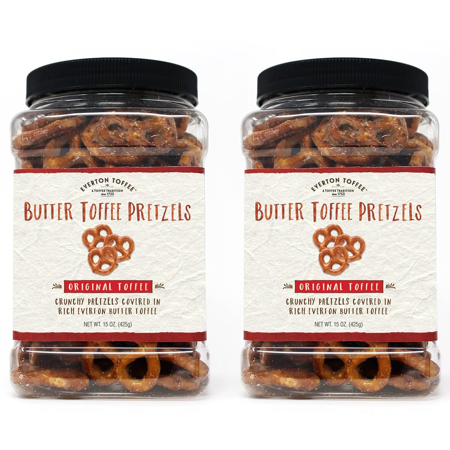 Everton Toffee Roasted Cashew & Original Flavor Butter Toffee Pretzels, Sweet & Salty Gourmet Pretzel Snack, Small Batch Made & Handcrafted, Crunchy Dessert Treat in 15 oz Gorment Grab Jar (Pack of 2)