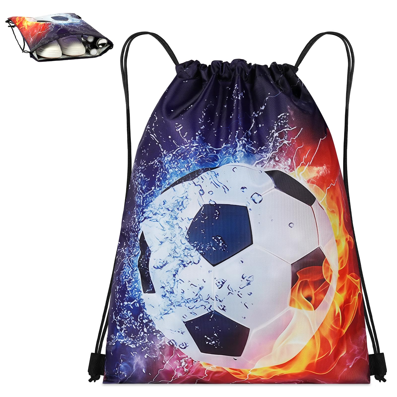 DiULi Bolsa de Cordón Deportiva Adulto Niño, Mochila con Cordón Ligero, Bolsa de Cuerdas para Gimnasio, Mochila de Cuerda Multiusos, Genial Estampado de Fútbol, Ideal para Playa, Colegio y Viajes, 1pc