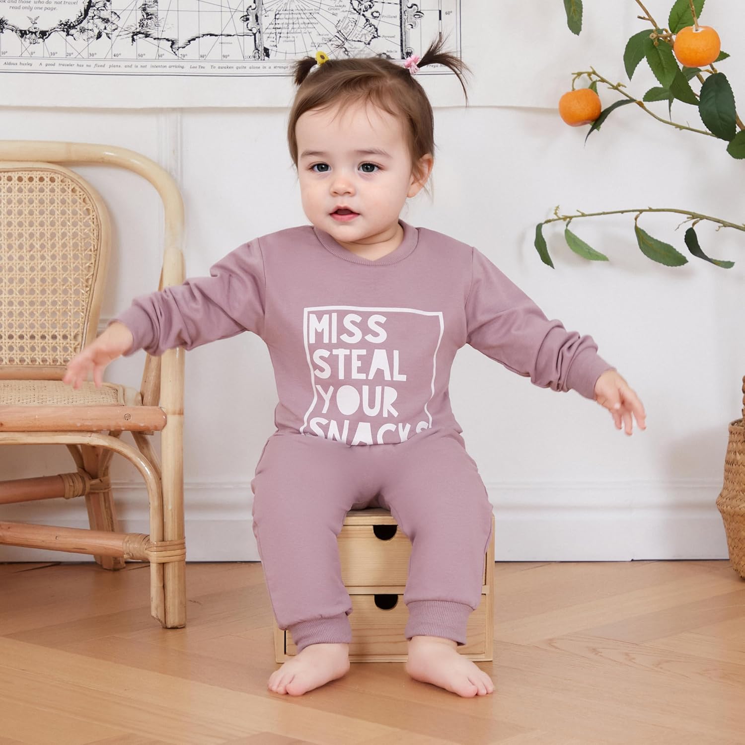 Toddler Baby Girl Fall Winter Clothes Funny Slogan Long Sleeve Crewneck Sweatshirt + Pants Joggers Outfit Set Light Violet 12-18 Months image 3 of 7 B0DFM168NG