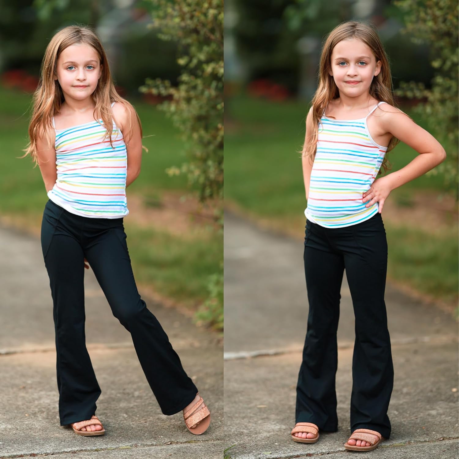 BIG ELEPHANT Girl's Flare Leggings with Pockets, Kids Bootcut Yoga Pants, High Waisted Bell Bottoms for Dance - Image 2