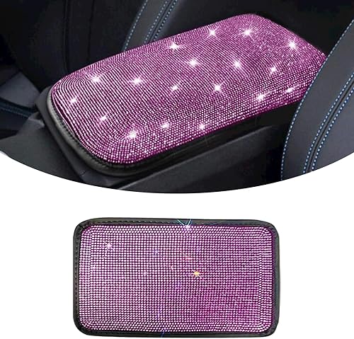 1 protector brillante para reposabrazos de automóvil, 8.66 x 11.81 pulgadas, con diamantes de imitación, banda elástica montada en la consola