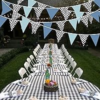 Vista 7 de Decoraciones de Fiesta de Carreras de 32 Pies Azul Polvoriento Negro Blanco a Cuadros Banner de Tela de Auto de Carreras Bandera Triangular Banderín