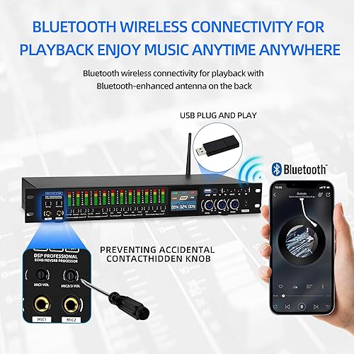 Vista 5 de K-6 Mezclador Profesional de Karaoke Digital de Pre-Escenario Efector Anti-aullido Procesador de Audio Mezclador de Karaoke Reverberator con Efecto