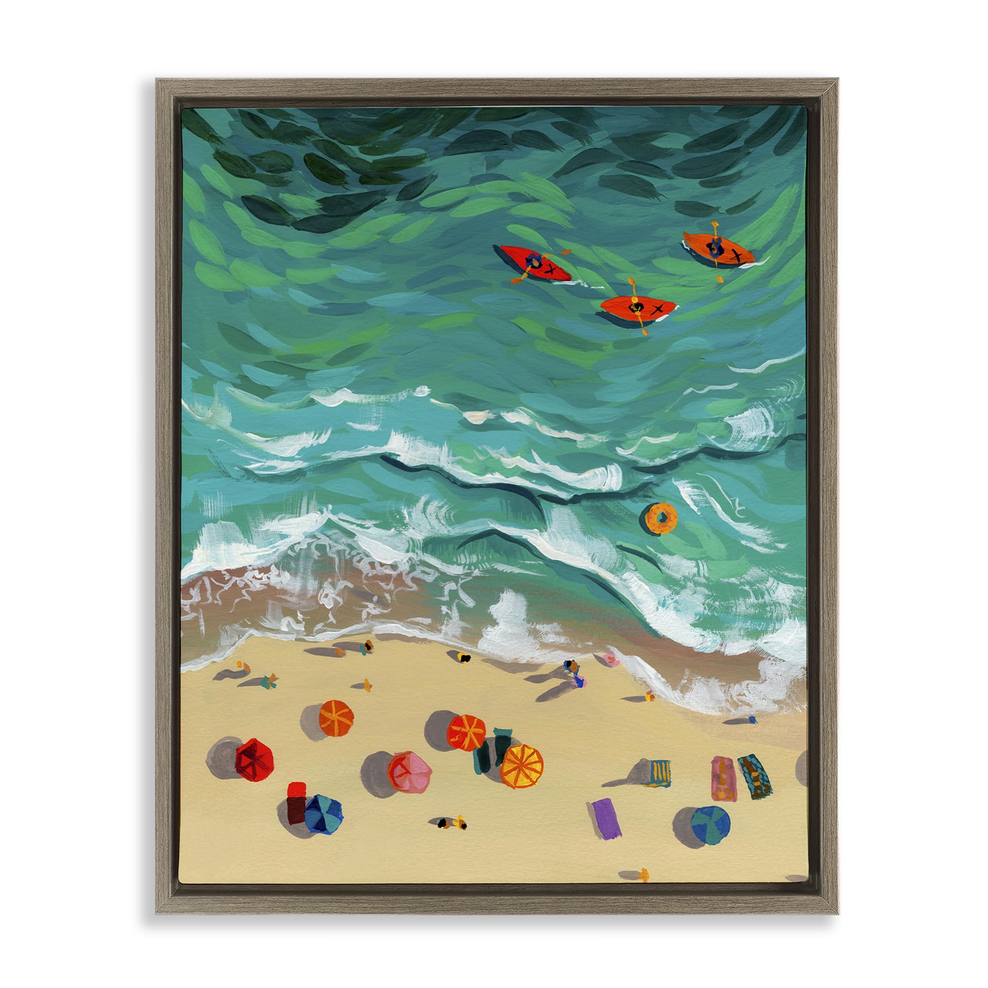 Stupell Industries Montalcino Elm (Textured) 'Three Kayaks In Turquoise Waves'| Floating Frame Canvas Art