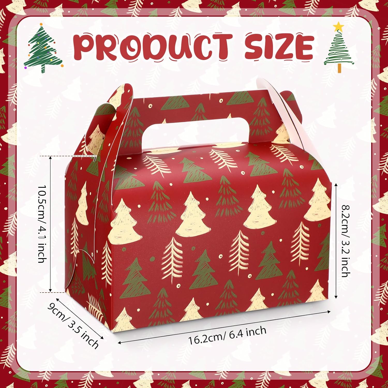 Feifeiya 30 Pcs Christmas Treat Boxes with Handles Xmas Red Gift Boxes Paper Candy Cookie Christmas Tree Cupcake Snack Goodies Gift Wrap Container Bags for Kids Xmas Party Favor Supply Decoration - Image 2