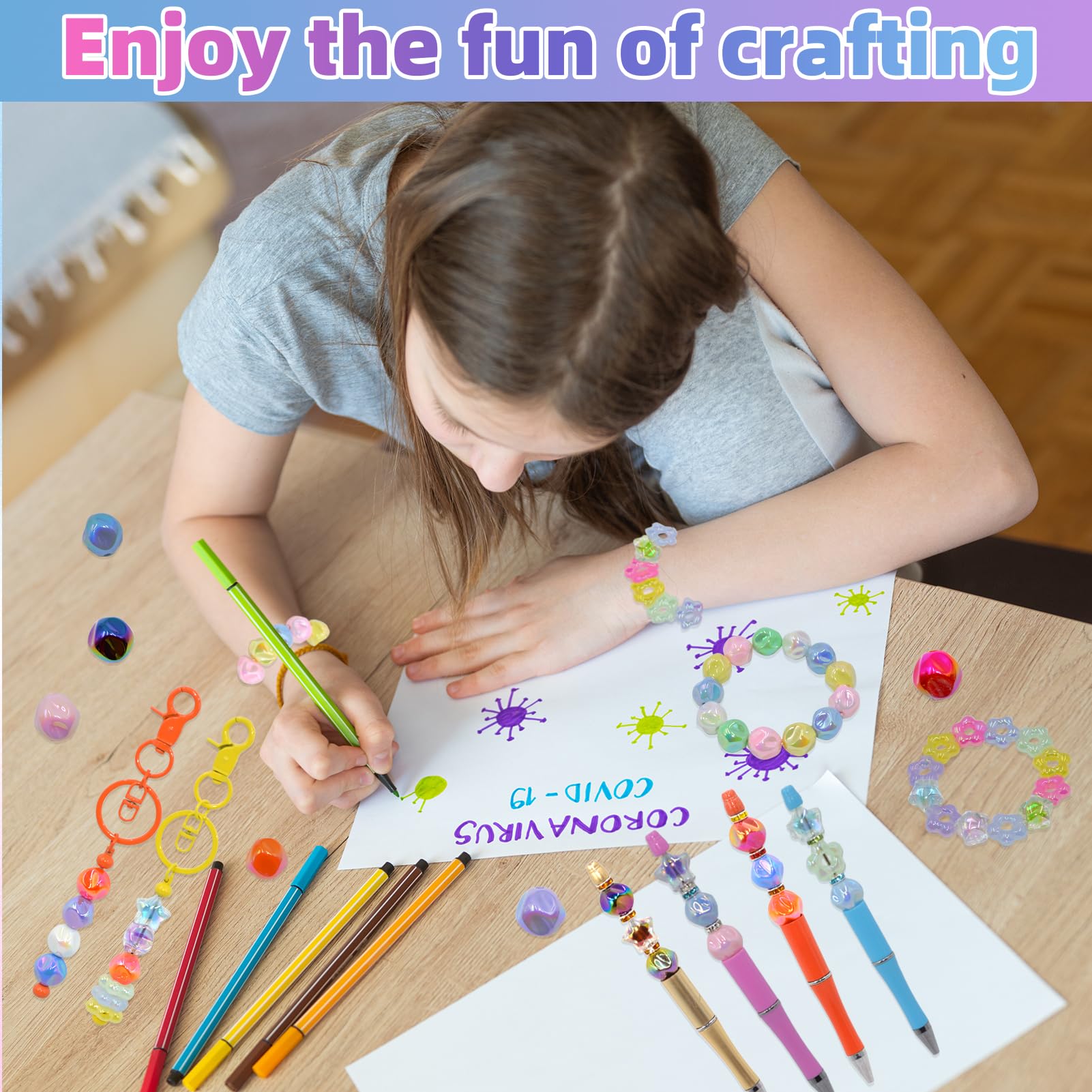 231 cuentas para bolígrafos, juego de cuentas sueltas acrílicas de 16 mm, kit de cuentas para manualidades, apto para hacer joyas, pulseras, bolígrafos con cuentas y cuentas focales, bonitas cuentas