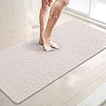 LuxStep Shower Mat Bathtub Mat,40x16 inch, Non-Slip Bath Mat with Drain, Quick Drying PVC Loofah Bathmat for Tub,Shower,Bathroom,White
