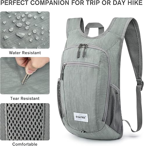 Miniatura 5 de G4Free Mochila de senderismo de 10L15L Mochila de senderismo plegable ligera Mochila de viaje pequeño al aire libre plegable bolsa de hombro, Gris,